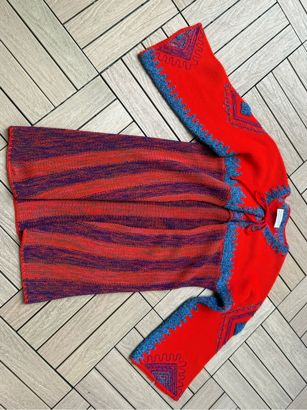 1970s Rikma striped duster jacket featuring a red and blue knitted - Picture 8 of 8